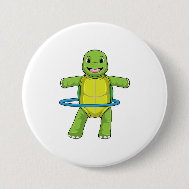Badge Rond 7,6 Cm Tortue à Fitness avec pneus Fitness (Devant)