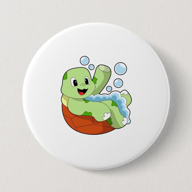 Badge Rond 7,6 Cm Tortue à la baignade avec mousse (Devant)