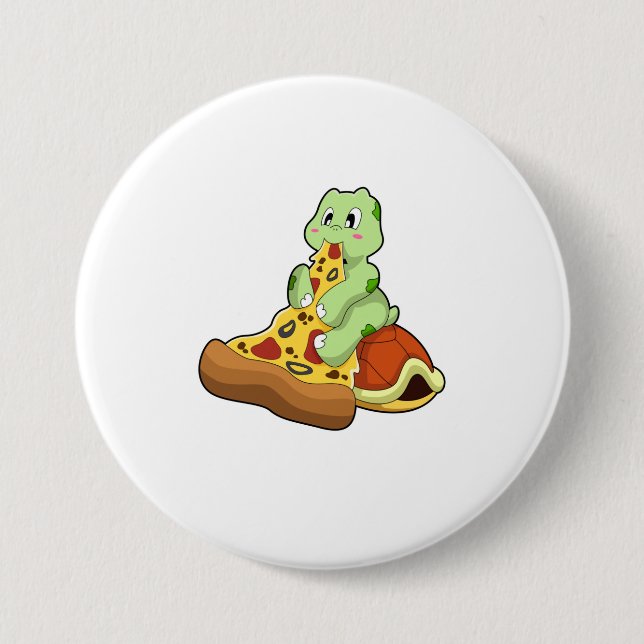 Badge Rond 7,6 Cm Tortue à la pizza (Devant)