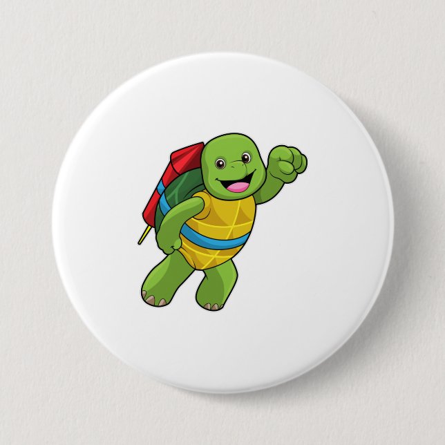 Badge Rond 7,6 Cm Tortue au volant avec fusée (Devant)