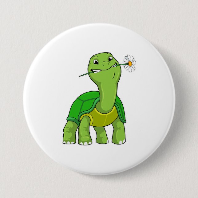 Badge Rond 7,6 Cm Tortue avec marguerite à fleurs (Devant)
