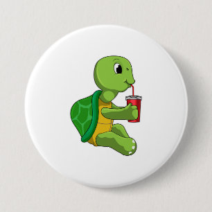 Badge Rond 7,6 Cm Tortue avec tasse à boire avec paille