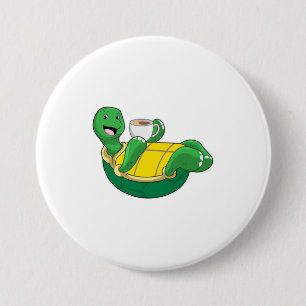 Badge Rond 7,6 Cm Tortue avec tasse de café