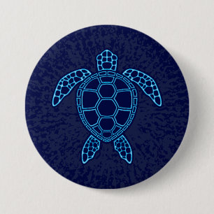 Badge Rond 7,6 Cm Tortue de mer au design symétrique néon bleu lava