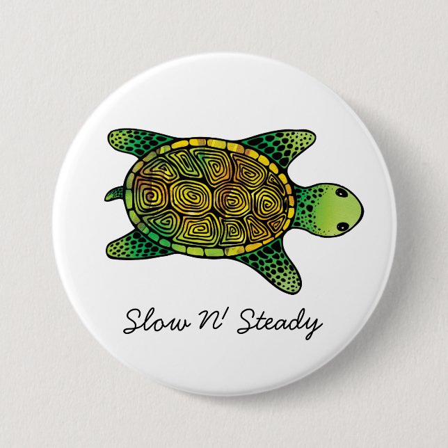 Badge Rond 7,6 Cm Tortue d'encre vert aquarelle (Devant)
