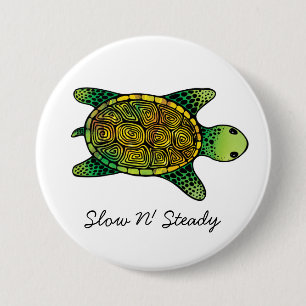 Badge Rond 7,6 Cm Tortue d'encre vert aquarelle