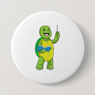 Badge Rond 7,6 Cm Tortue en tant qu'enseignant avec livre et pointeu