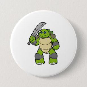 Badge Rond 7,6 Cm Tortue guerrière avec épée