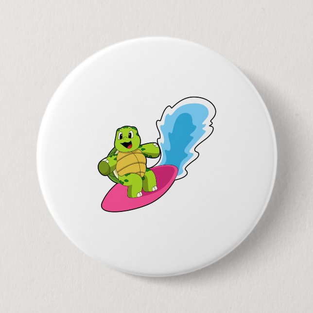 Badge Rond 7,6 Cm Tortue surfeur avec Surfer (Devant)