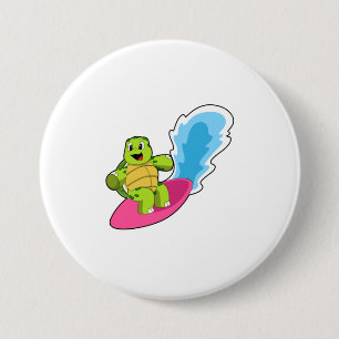 Badge Rond 7,6 Cm Tortue surfeur avec Surfer