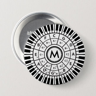 Badge Rond 7,6 Cm Touches de piano monogramme Cercle des cinquièmes