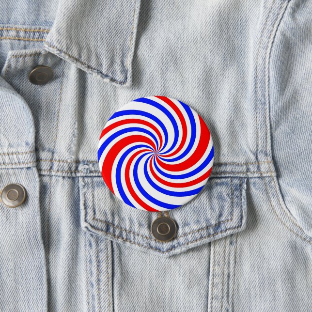 Badge Rond 7,6 Cm Tourbillons rouges, blancs et bleus (En situation)