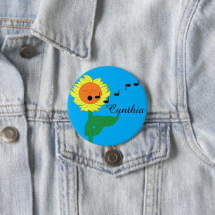 Badge Rond 7,6 Cm Tournesol chantant