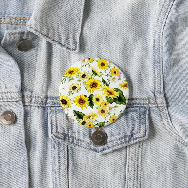 Badge Rond 7,6 Cm Tournesol d'aquarelle 7 (En situation)