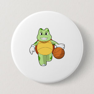 Badge Rond 7,6 Cm Tourtle as basketball player with basketball.PNG