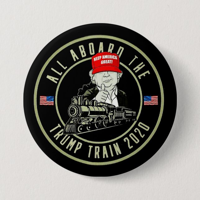 Badge Rond 7,6 Cm Tous À Bord Du Trump Train 2020 (Devant)