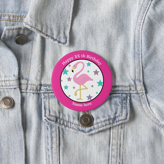 Badge Rond 7,6 Cm Tout âge Flamant rose d'anniversaire Personnalisé (En situation)