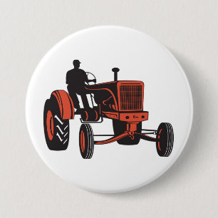 Badge Rond 7,6 Cm Tracteur agricole rouge vintage rétro agriculteur