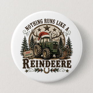 Badge Rond 7,6 Cm Tracteur de Noël Renne