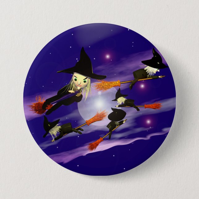 Badge Rond 7,6 Cm Trafic de sorcières d'Halloween (Devant)