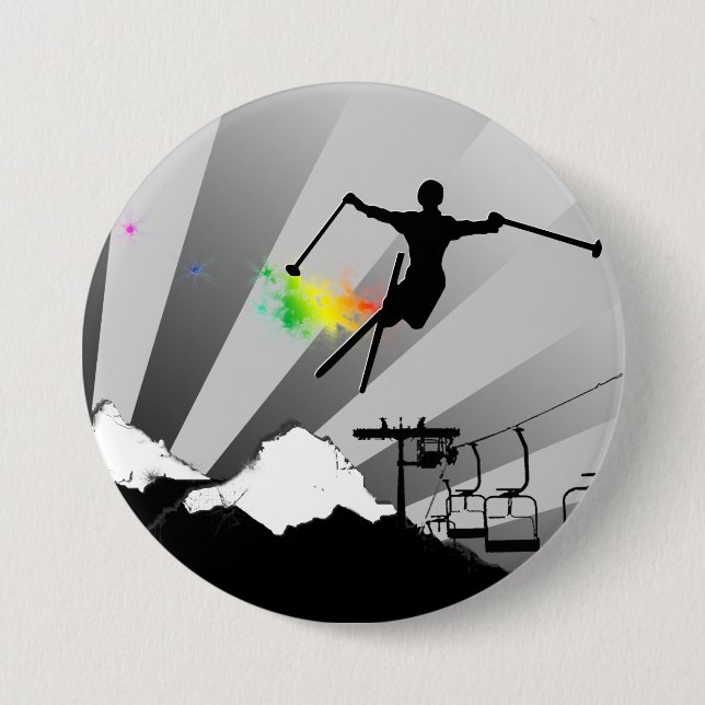 Badge Rond 7,6 Cm traînée de poudre de ski (Devant)