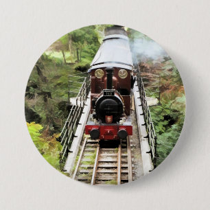 BADGE ROND 7,6 CM TRAINS À VAPEUR