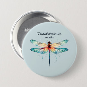 Badge Rond 7,6 Cm Transformation Attend - libellule colorée