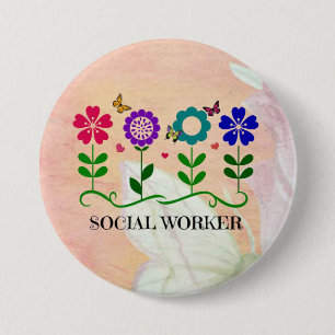 Badge Rond 7,6 Cm Travailleur social, Pastel Springtime Design,