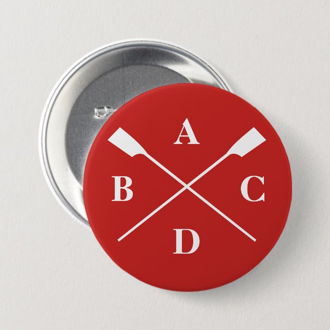 Badge Rond 7,6 Cm Traversée des aviron monogramme rouge (Devant & derrière)
