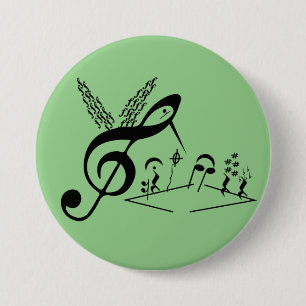 Badge Rond 7,6 Cm Tréble Clef, colibri, symboles musicaux, musique