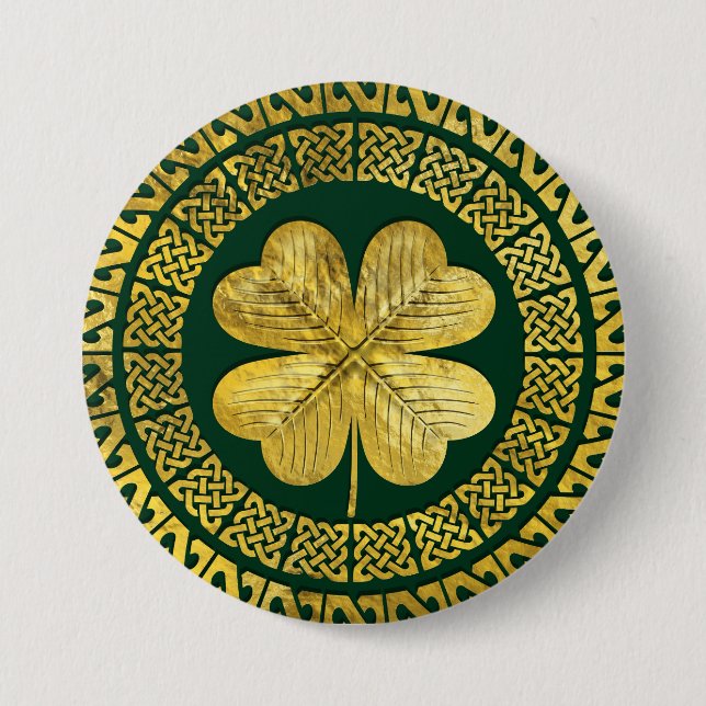 Badge Rond 7,6 Cm Trèfle irlandais de Quatre-feuille avec le noeud (Devant)