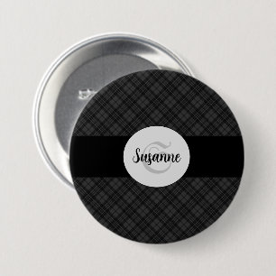 Badge Rond 7,6 Cm Trendy noir blanc tartan Personnaliser Monogramme