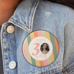 Badge Rond 7,6 Cm Trente et Flirty Boho rose photo Anniversaire