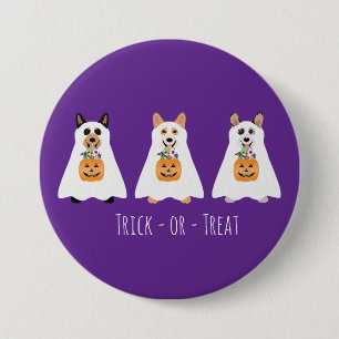 Badge Rond 7,6 Cm Trick Ou Treat Corgi Ghost Dogs Halloween