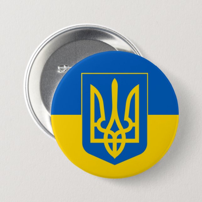 Badge Rond 7,6 Cm Trident ukrainien (Devant & derrière)
