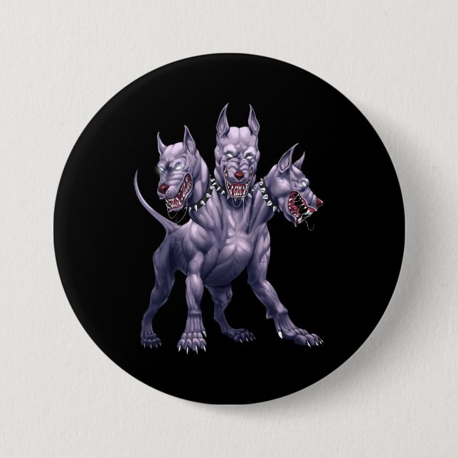 Badge Rond 7,6 Cm Trois Cerberus Chien En Tête (Devant)