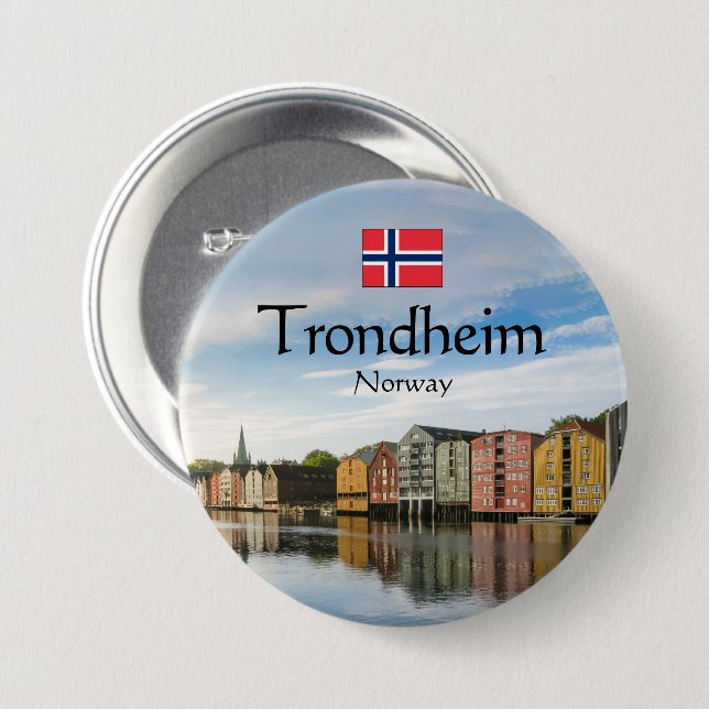 Badge Rond 7,6 Cm Trondheim Norvège (Devant & derrière)