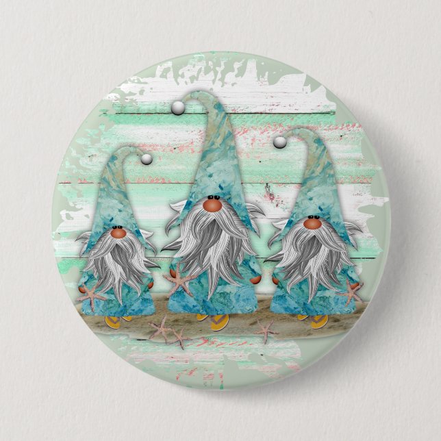 Badge Rond 7,6 Cm Tropcal Blue Watercolor Beach Gnomes (Devant)