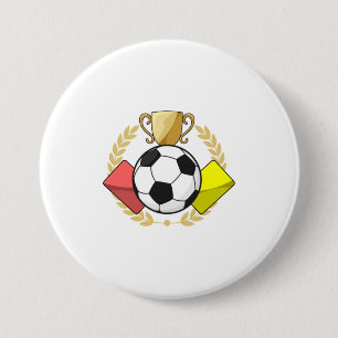 Badge Rond 7,6 Cm Trophée de football rouge et jaune