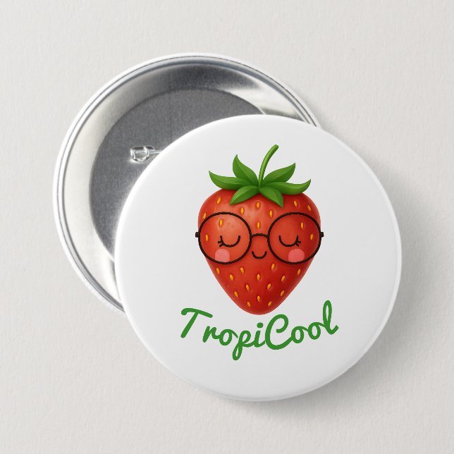 Badge Rond 7,6 Cm TropiCool Strawberry - Bouton brillant mignon (Devant & derrière)