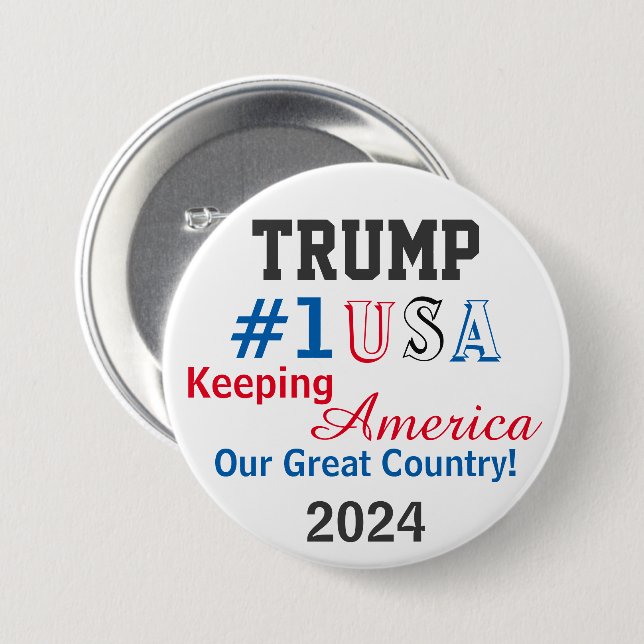 Badge Rond 7,6 Cm Trump 2024 (Devant & derrière)