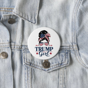 Badge Rond 7,6 Cm Trump Girl Messy Bun Trump 2024 Election American