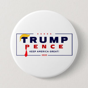 Badge Rond 7,6 Cm Trump Pence 2020 Cravate rouge Cheveux jaunes