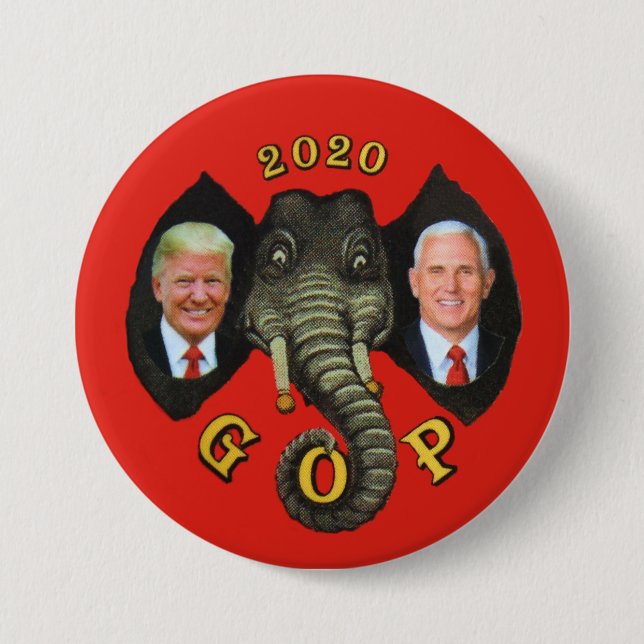 Badge Rond 7,6 Cm Trump Pence 2020 GOP Elephant (Devant)