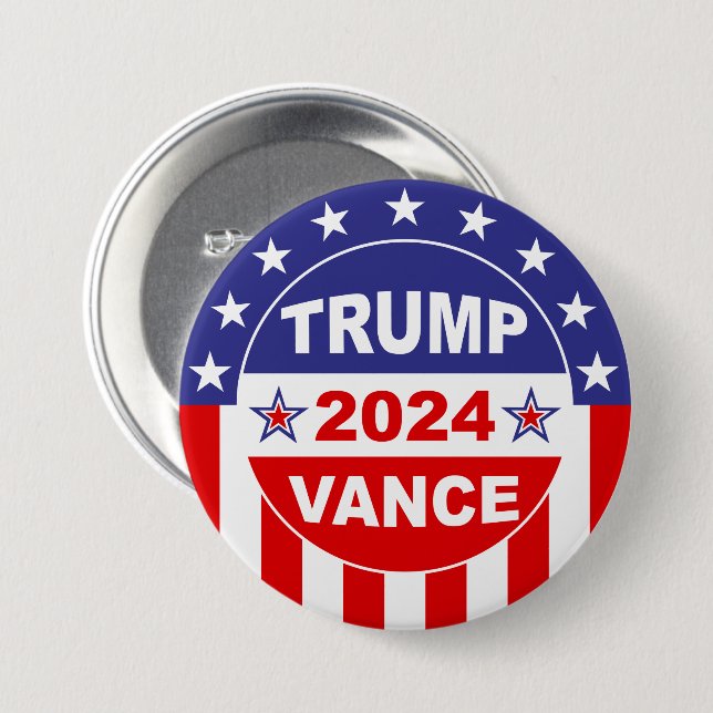 BADGE ROND 7,6 CM TRUMP VANCE 2024 (Devant & derrière)