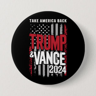 Badge Rond 7,6 Cm Trump Vance 2024 Drapeau américain Reprenez l'Amér