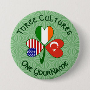 Badge Rond 7,6 Cm Turc irlandais Shamrock des drapeaux américains pe