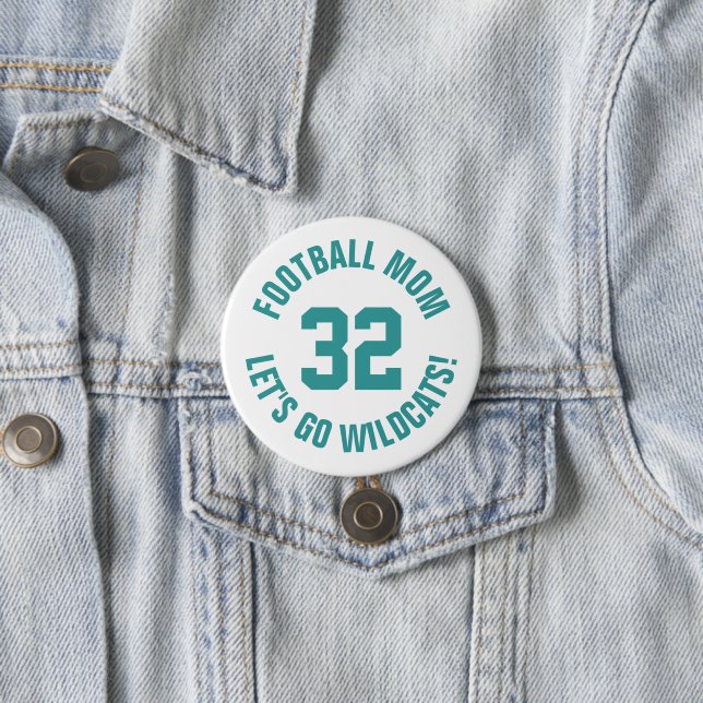 Badge Rond 7,6 Cm Turquoise et blanc Football Maman Jersey Numéro (En situation)