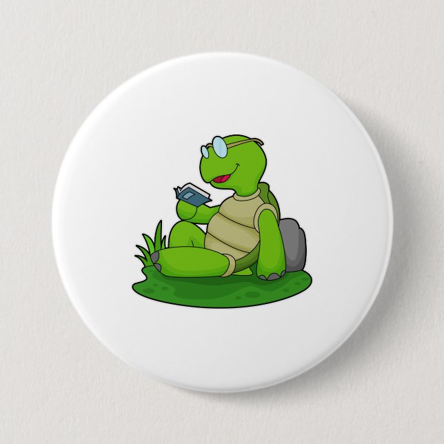 Badge Rond 7,6 Cm Turtle Reading Book (Devant)