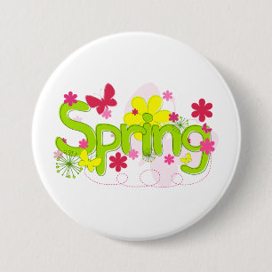 Badge Rond 7,6 Cm Typographie de jardin printanier Fleurs Papillons